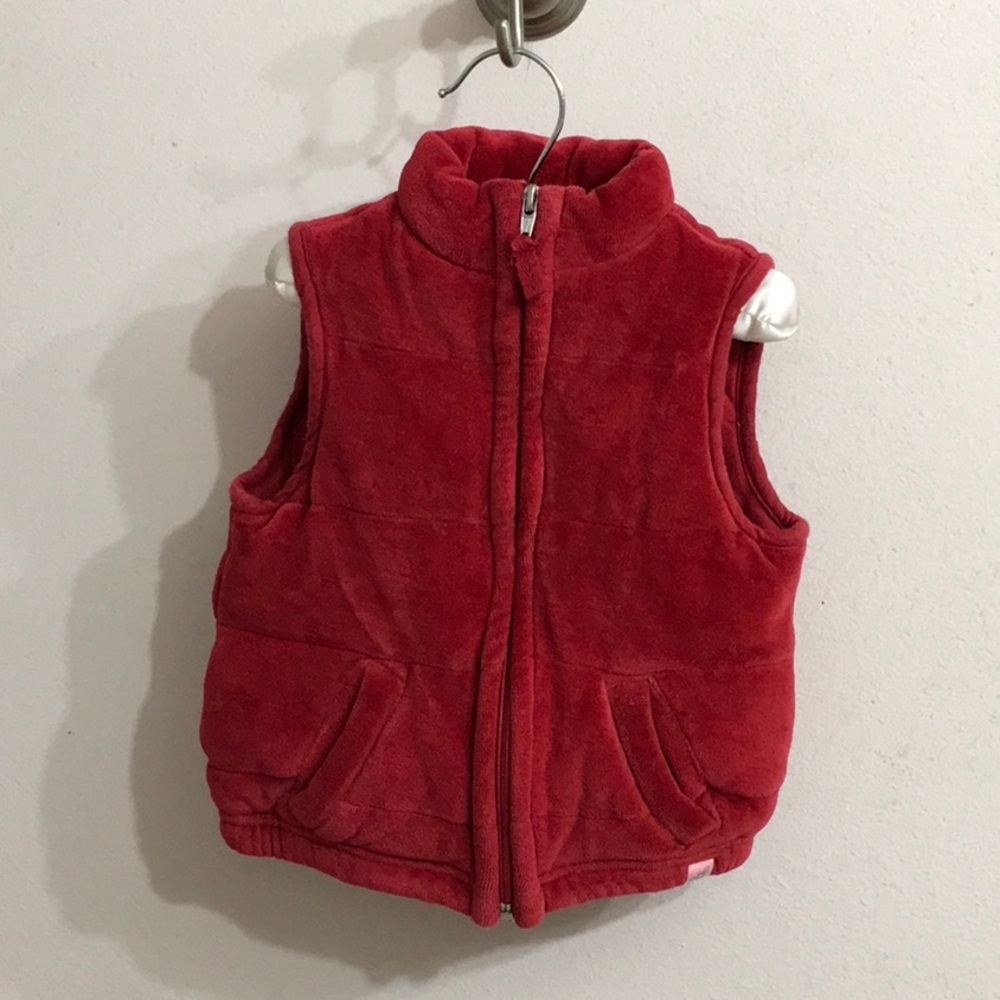 Burt’s Bees Baby Girl 3T Red Organic Cotton Velour Puffer Vest